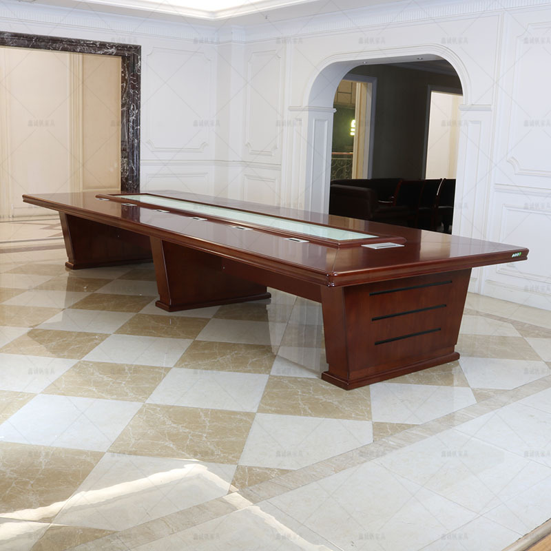 会议桌长桌实木皮油漆条形桌椅组合多功能烤漆大型会议台家具