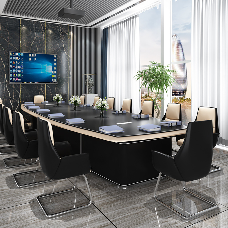 大型会议桌长条桌椭圆形简约现代会议室轻奢培训接待办公桌椅组合